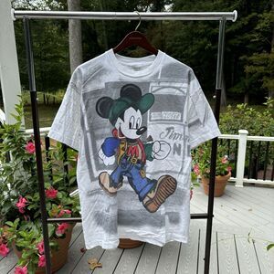 Vintage 90s Disney T Shirt Mickey Mouse AOP Single Stitch Mens XL Jerry Leigh